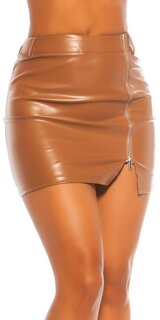 Kožená sukňa s vysokým pásom Bronzová