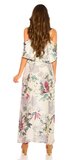 Letné viskózové maxi šaty s kvetinami Krémová