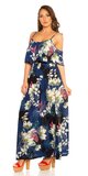 Letné viskózové maxi šaty s kvetinami Tmavomodrá