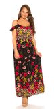 Maxi šaty s leo a kvetinovým vzorom Čierna