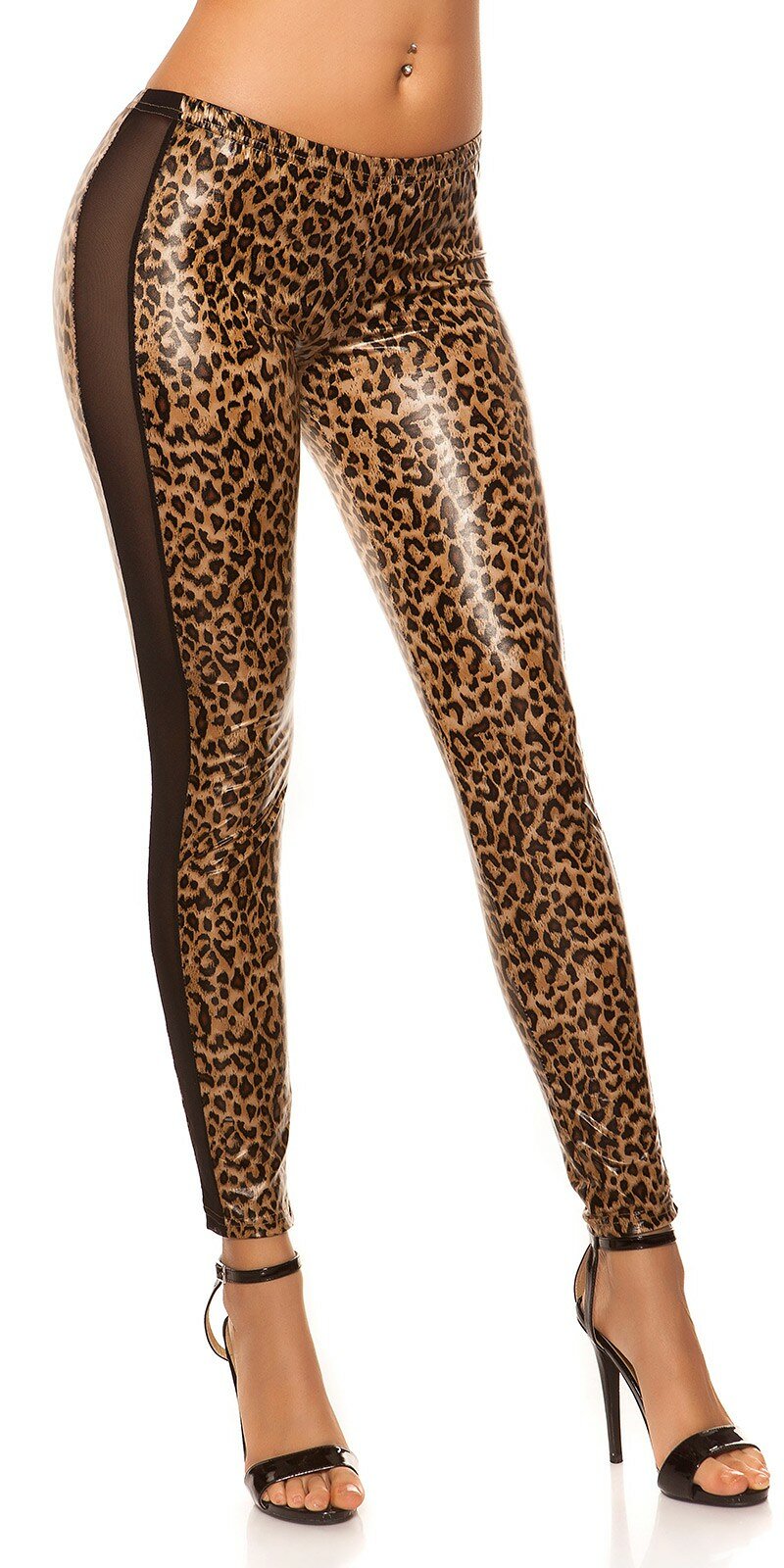 Obrázok Sexi legíny s čiernou sieťkou na bočnej strane #Veľkosť L/XL Farba Leopard