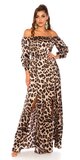 Saténové latina maxi šaty Leopard