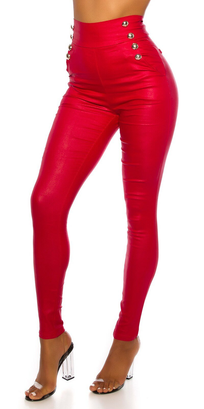 Vysoké nohavice s veľkými ozdobnými gombíkmi Červená