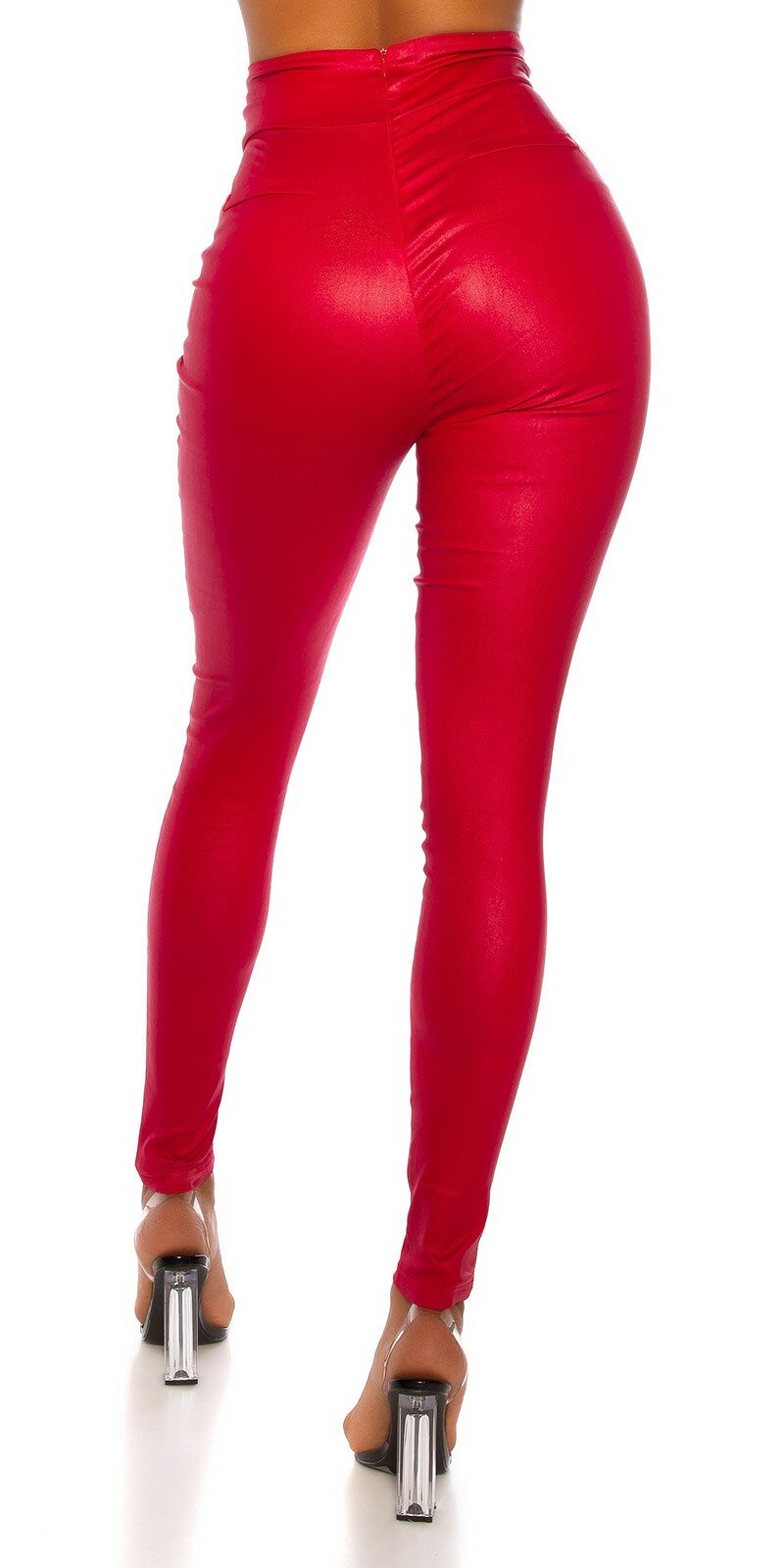 Vysoké nohavice s veľkými ozdobnými gombíkmi Červená
