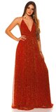 Ramienkové dlhé šaty s otvoreným dekoltom Červená