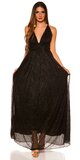 Ramienkové dlhé šaty s otvoreným dekoltom Čierna