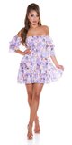Kvetinové off shoulder šaty s volánmi Lilac