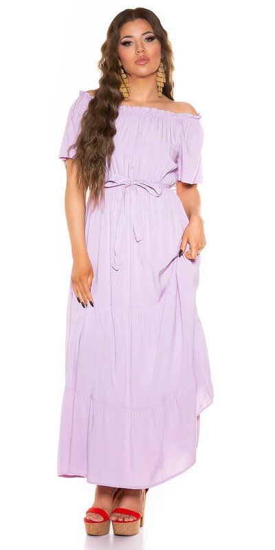 Off shoulder letné maxi šaty Lilac