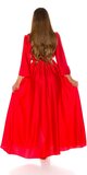 Saténové maxi šaty s dlhými rukávmi Červená