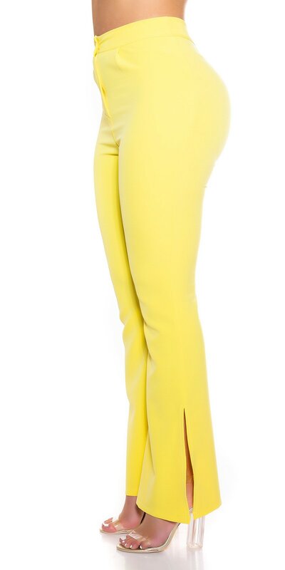 Dámske biznis bootcut nohavice s rozparkom Žltá