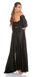 Maxi saténové šaty s čiernym opaskom Čierna