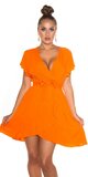 Našuchorené viskózové šaty s viazaním v páse Oranžová
