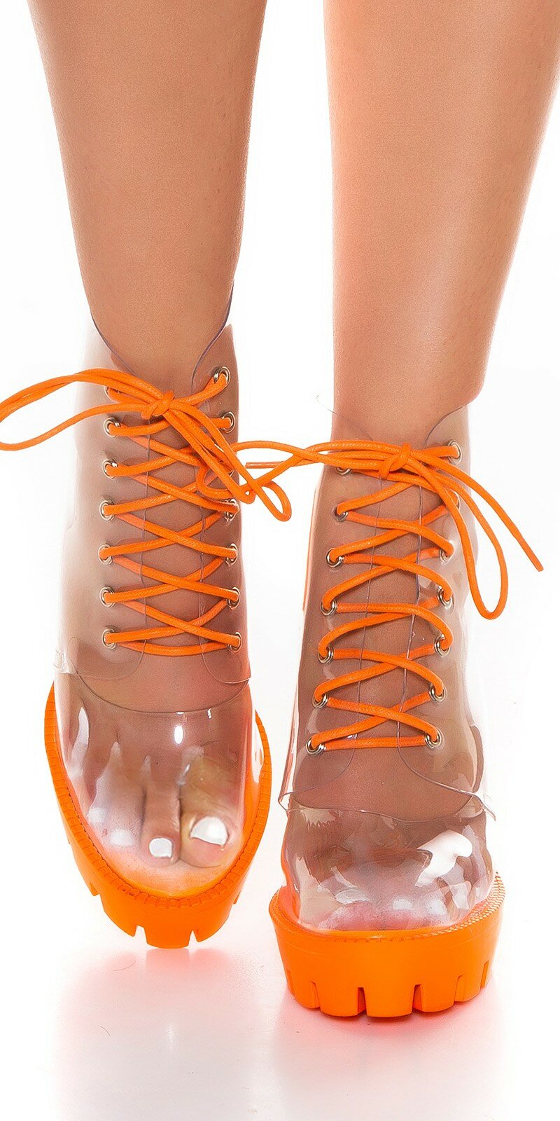 Dámske priehľadné topánky so šnurovaním Oranžová