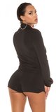 Sexi šortkový overal s retiazkou v dekolte Čierna