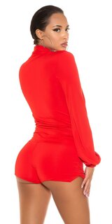 Sexi šortkový overal s retiazkou v dekolte Červená