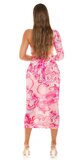 Jednorukávové midi šaty s potlačou Ružová