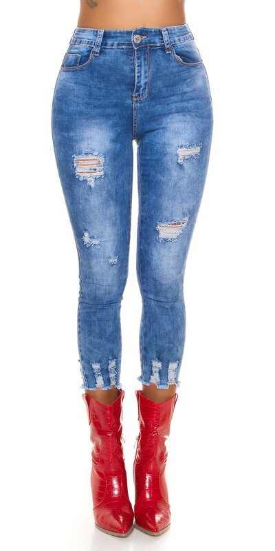 Krátke roztrhané džínsy s vysokým pásom Modrá