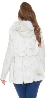 Koženková zimná bunda s kožušinou a opaskom Béžová