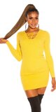 Mini pletené šaty so šnurovaním v dekolte Žltá