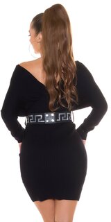 Pletené šaty so širokým opaskom Čierna