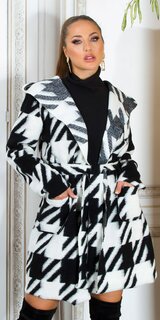 Kapucňový čiernobiely kabát pre ženy Čierno-biela