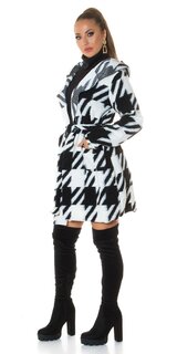 Kapucňový čiernobiely kabát pre ženy Čierno-biela