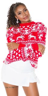 Pletený Vianočný sveter so sobmi Červená