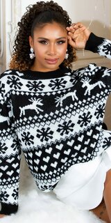 Pletený Vianočný sveter so sobmi Čierna
