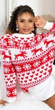Pletený Vianočný sveter so sobmi Biela