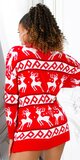 Dlhý dámsky Vianočný sveter so sobmi Červená