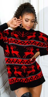 Dlhý dámsky Vianočný sveter so sobmi Čierna
