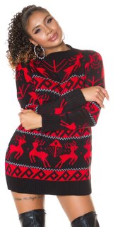 Dlhý dámsky Vianočný sveter so sobmi Čierna