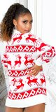 Dlhý dámsky Vianočný sveter so sobmi Biela