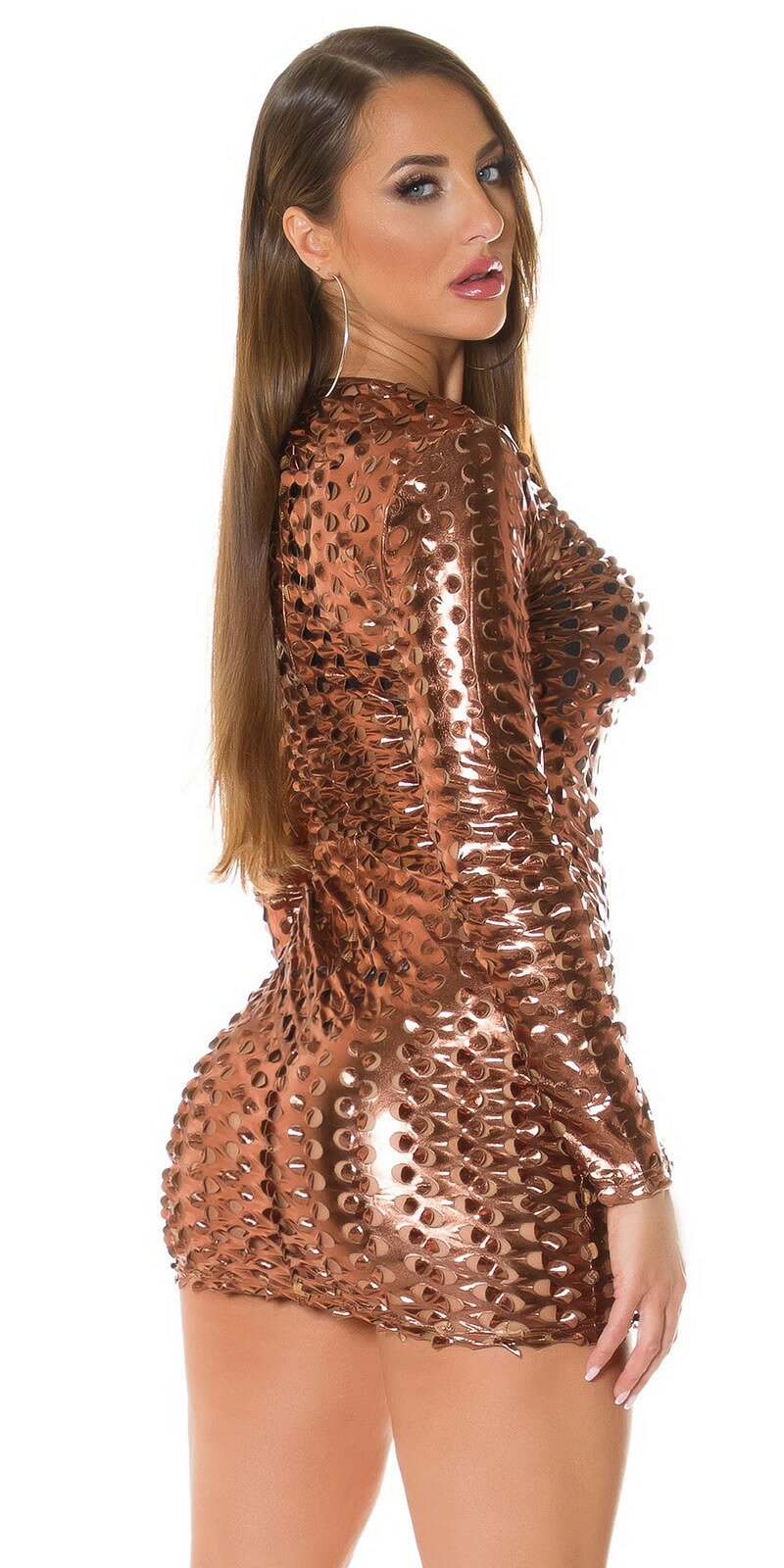 HOT priliehavé dierkované šaty Bronzová