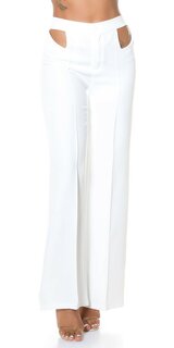Vysoké rovné nohavice s výrezmi Biela