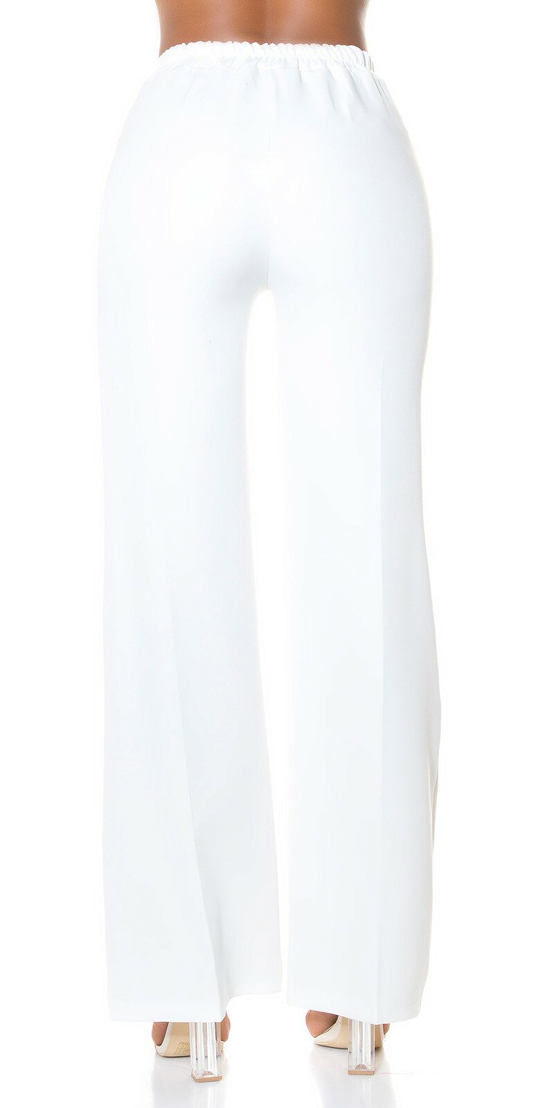 Vysoké rovné nohavice s výrezmi Biela