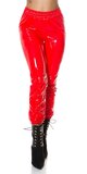 Latex look nohavice s gumičkou v páse Červená
