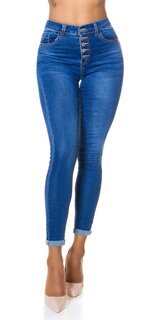 Gombíkové modré džínsy s vysokým pásom Modrá