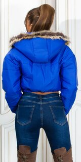 Krátka zimná bunda s kapucňou Kráľovská modrá