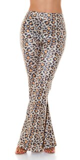 Wetlook zvonové nohavice vzorované Leopard