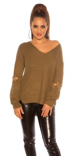 Pletený sveter s napojenými rukávmi Khaki