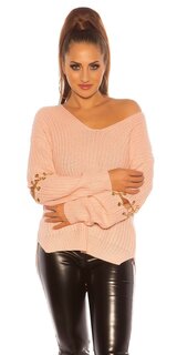 Pletený sveter s napojenými rukávmi Bledá ružová