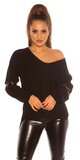 Pletený sveter s napojenými rukávmi Čierna