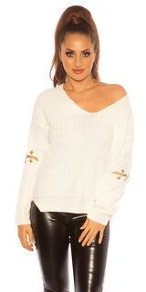 Pletený sveter s napojenými rukávmi Biela