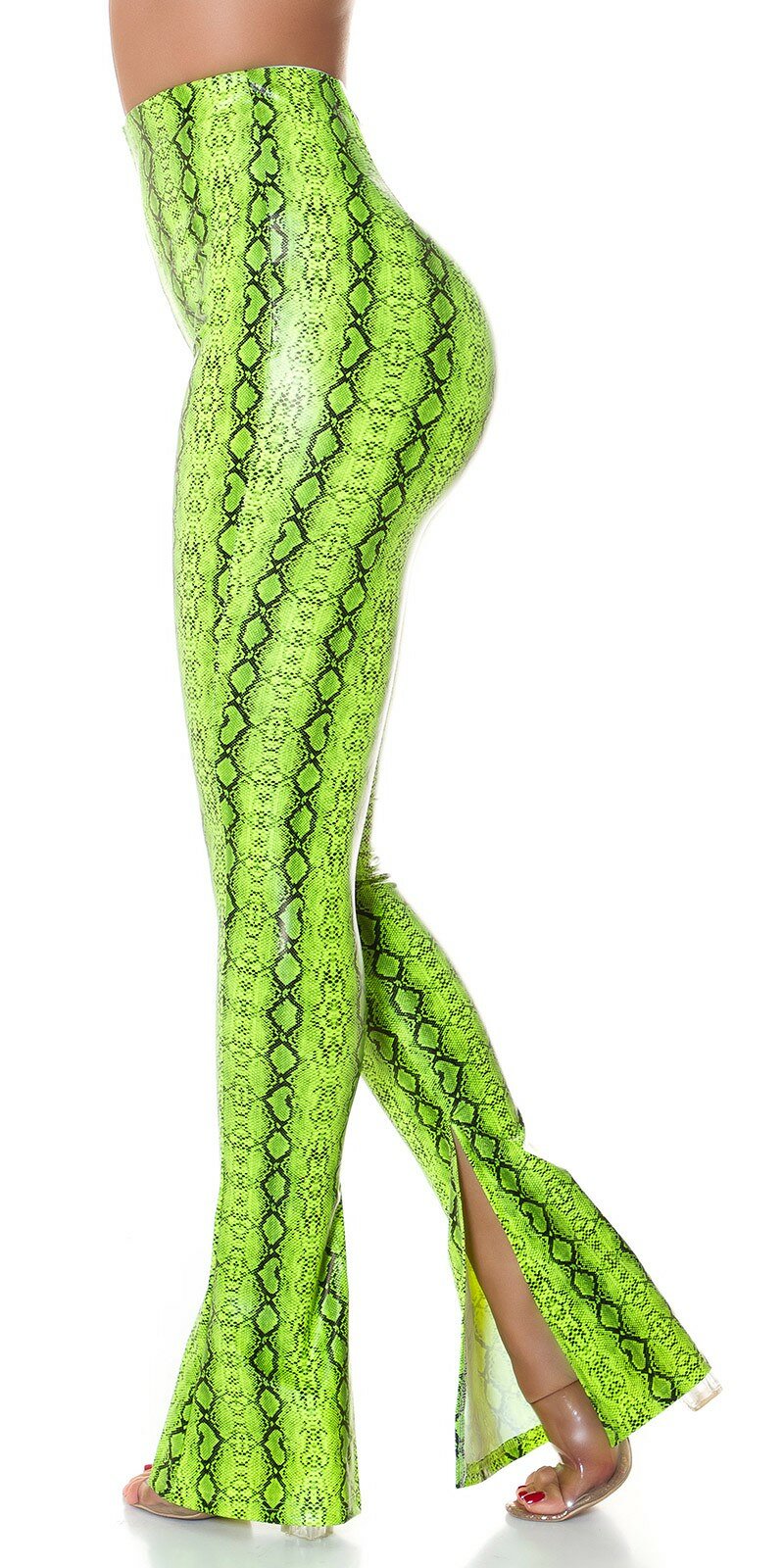 Vysoké hadie nohavice s prestrihom Zelená