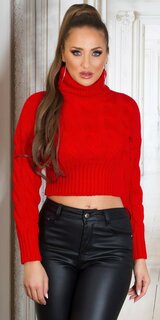 Rolákový pletený sveter v krátkom strihu Červená