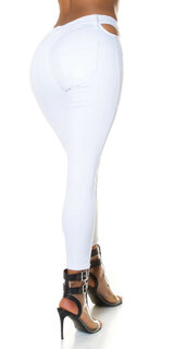 Vysoké biele džínsy s výrezmi Biela