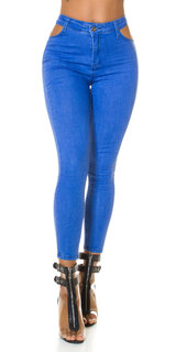 Vysoké džínsy s výrezmi Modrá