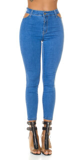 Highwaist modré džínsy s výrezmi Modrá
