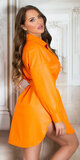 Kožené košeľové šaty s opaskom Oranžová